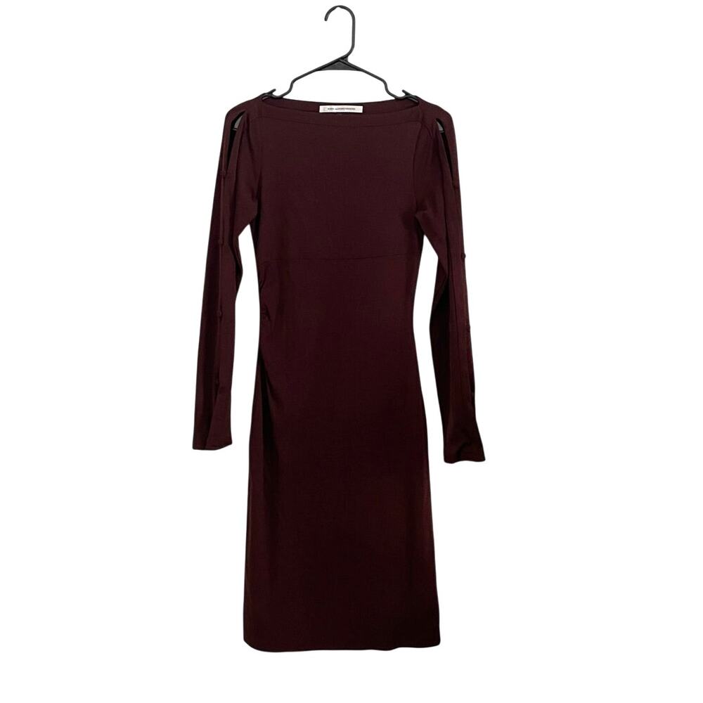 Vtg Diane von Furstenberg Dark Brown 100% Wool Sheath Midi Dress Made USA Size 6